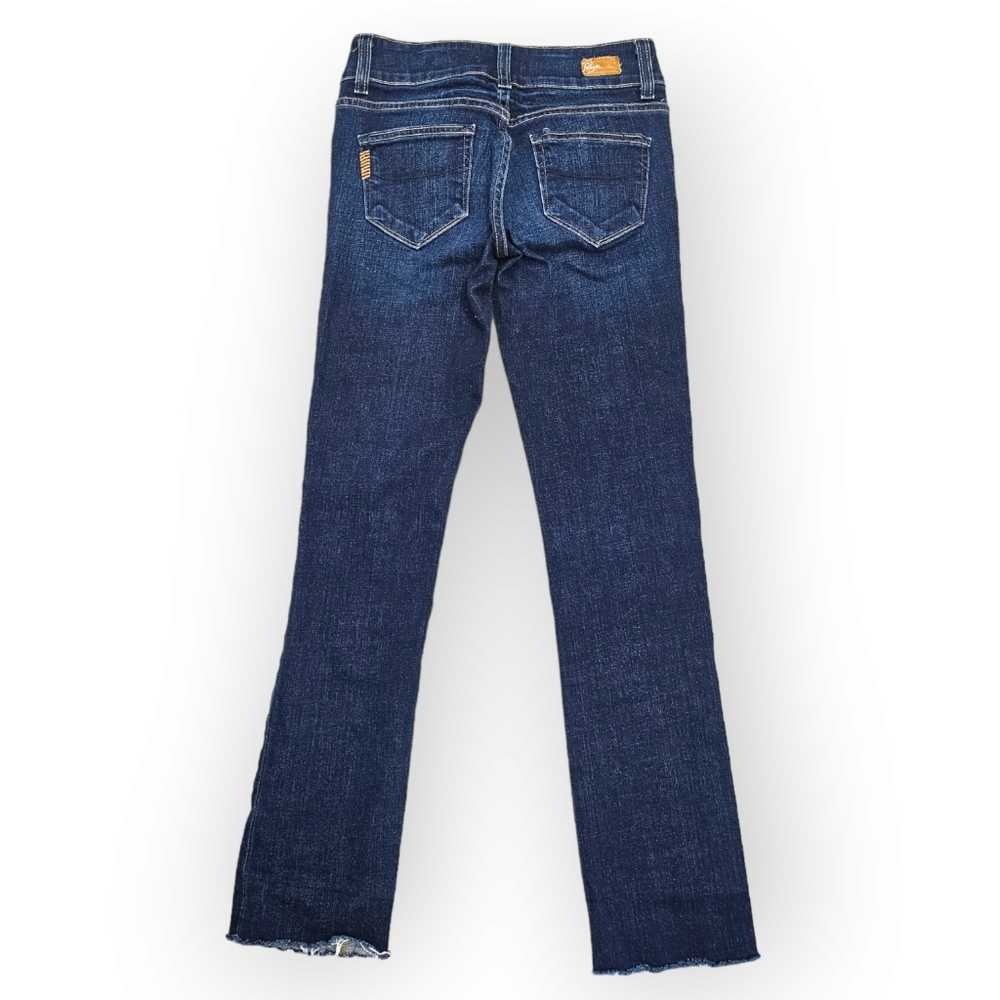 Paige Anthropologie Jeans Straight Leg Raw Hem Darkwash Size 25